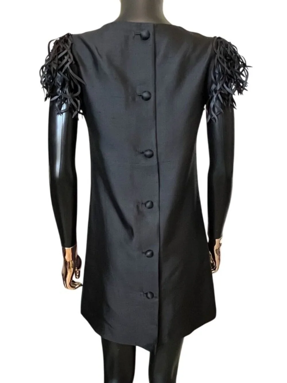 Kate Spade Vicky Fringe Sleeve Silk Cotton Shift Dress Black Size 2 Small